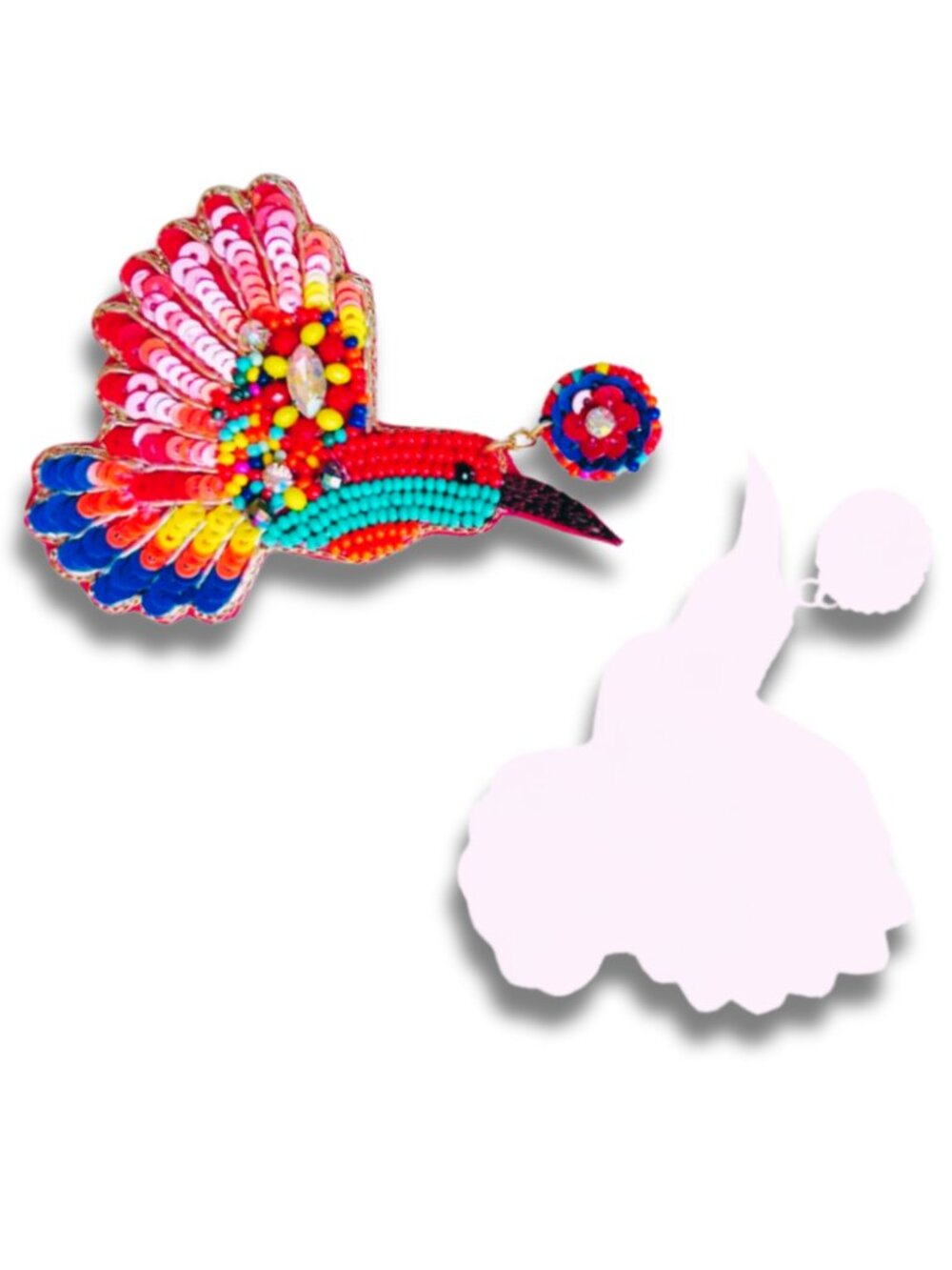 Seed Beaded Hummingbird Statement Earrings Bold Tropical Summer Glam Dangle Boho - Picture 5 of 8